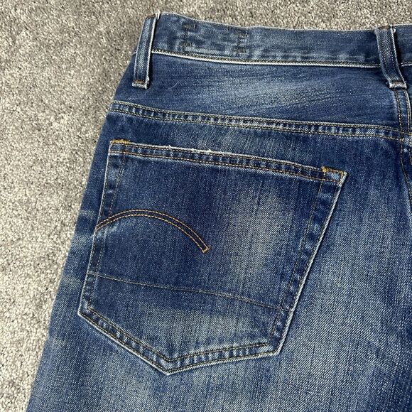 G Star RAW 3301 Jeans Men 34x32 Blue 3301 Slim Straight Stretch Denim Whiskered - Picture 9 of 16